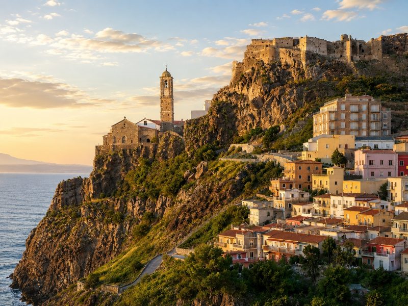Castello dei Doria e Cattedrale di Sant’Antonio Abate a Castelsardo affacciati sul mare